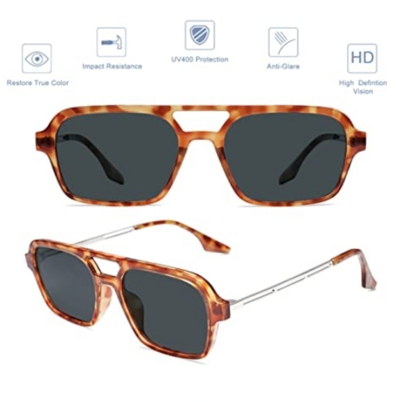 Tortoise Black Vintage Polarized Sunglasses 70s Retro Flat Narraw Rectangular - Picture 2 of 4